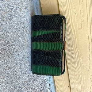 Vibrant green and black clutch purse